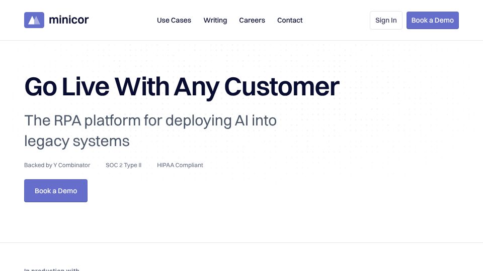 Screenshot of minicor.com: Launch HN: Minicor (YC P26) – Windows desktop automations at scale
