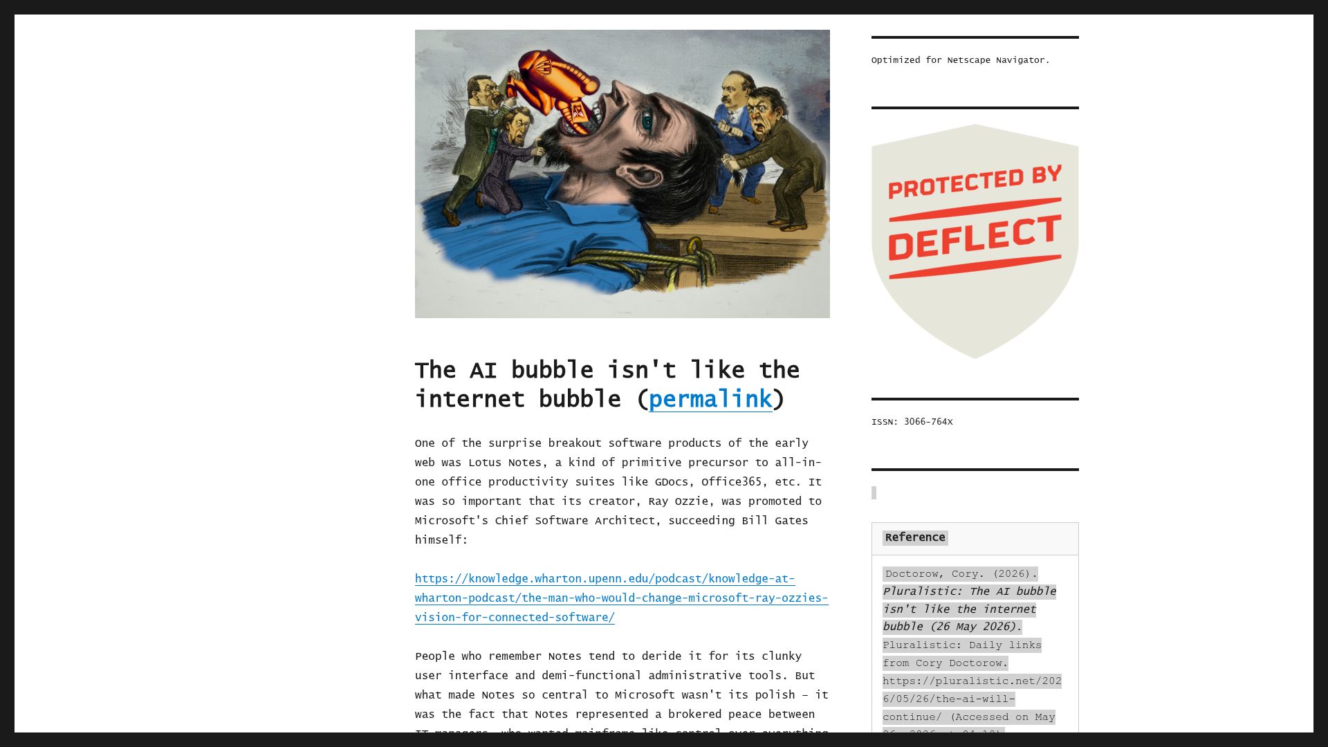 Screenshot of pluralistic.net: The AI bubble isn't like the internet bubble