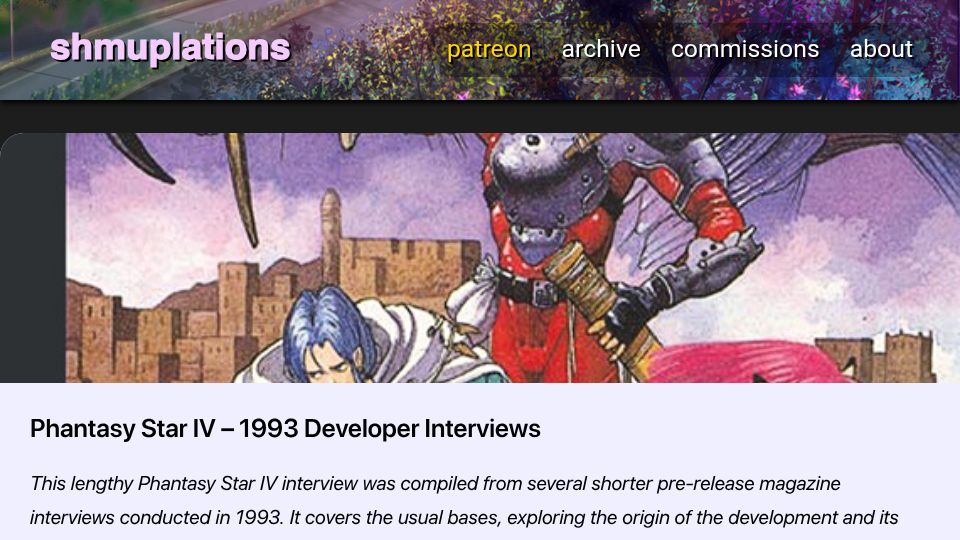 Screenshot of shmuplations.com: Phantasy Star IV – 1993 Developer Interviews