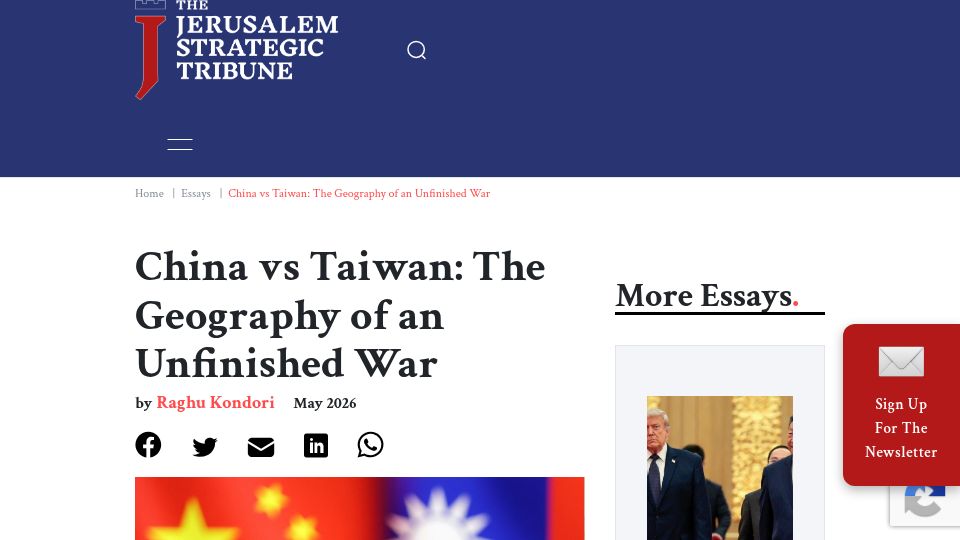 Screenshot of jstribune.com: China vs. Taiwan: The Geography of an Unfinished War