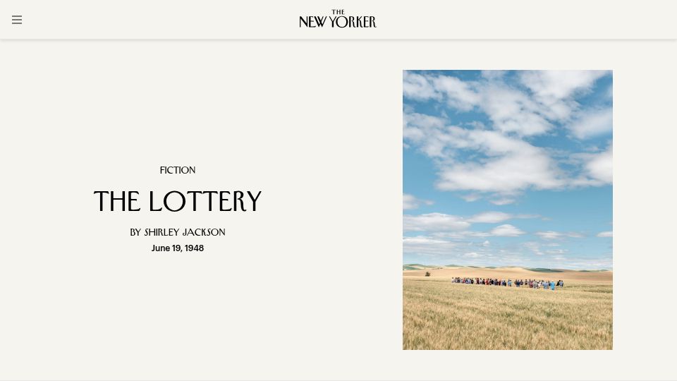 Screenshot of newyorker.com: The Lottery – Shirley Jackson (1948)