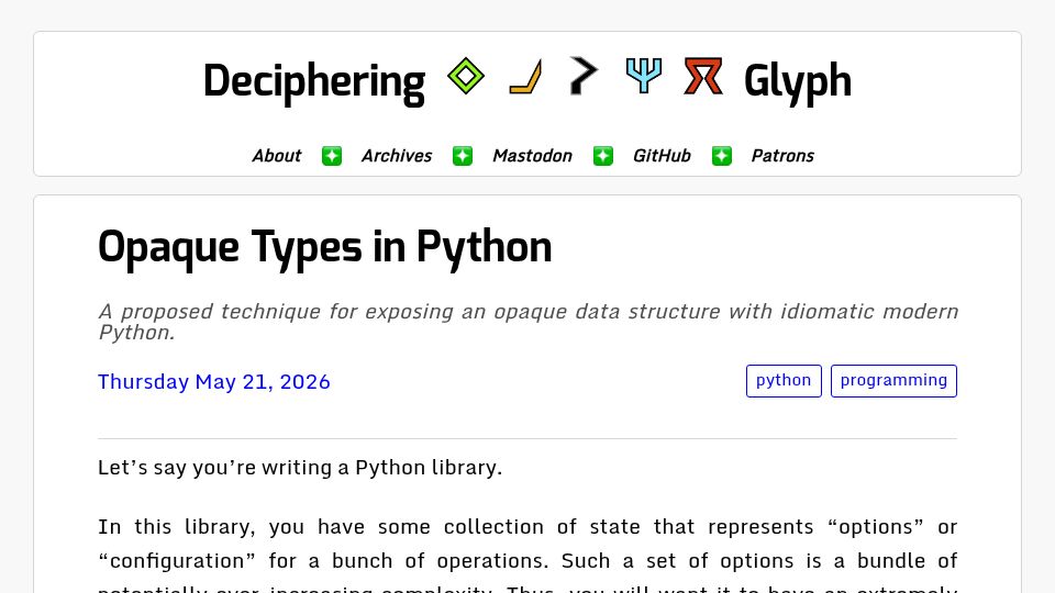 Screenshot of blog.glyph.im: Opaque Types in Python