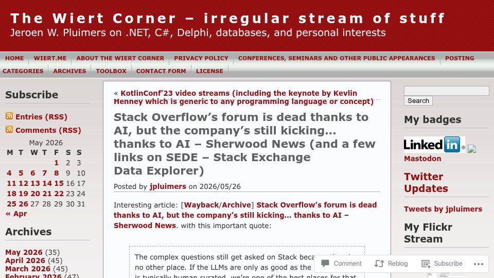 Screenshot of sherwood.news: Stack Overflow’s forum is dead but the company’s still kicking