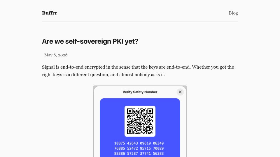 Screenshot of buffrr.dev: Are we self-sovereign PKI yet?