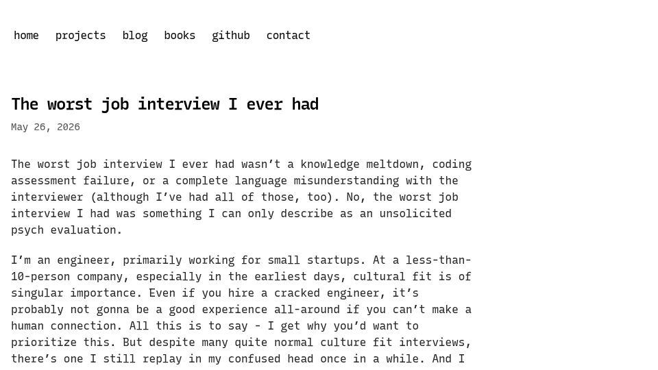 Screenshot of oliverio.dev: The worst job interview I ever had
