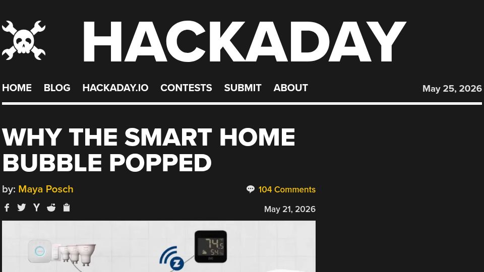 Screenshot of hackaday.com: Why the smart home bubble popped
