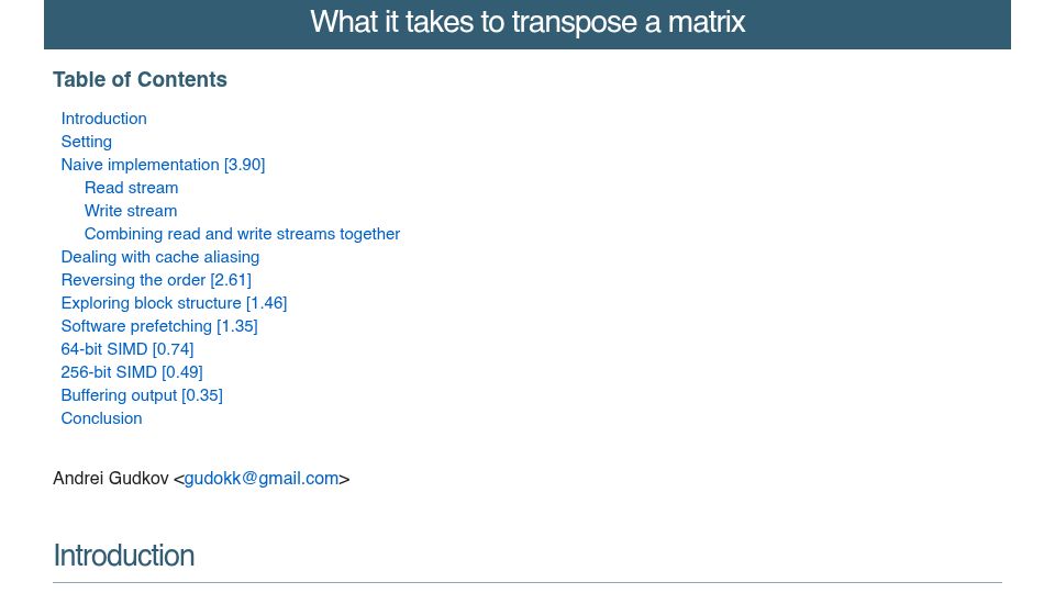Screenshot of gudok.xyz: What it takes to transpose a matrix