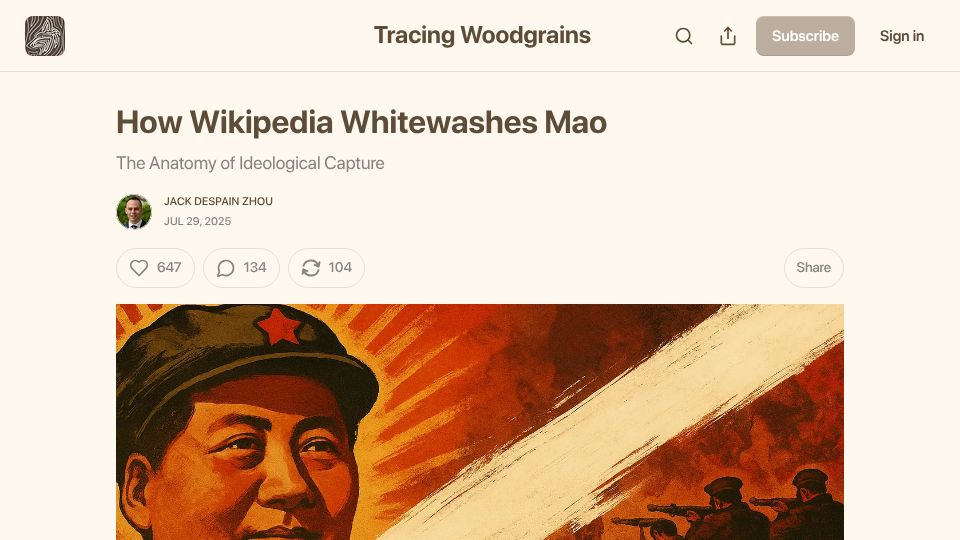 Screenshot of tracingwoodgrains.com: Wikipedia Whitewashes Mao – The Anatomy of Ideological Capture