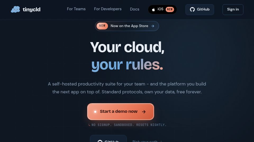 Screenshot of tinycld.org: Show HN: Open-source Workspace (mail,docs,spreadsheet,drive) web/iOS