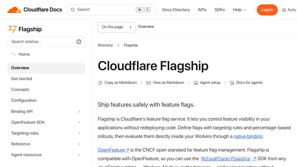 Screenshot of developers.cloudflare.com: Cloudflare Flagship