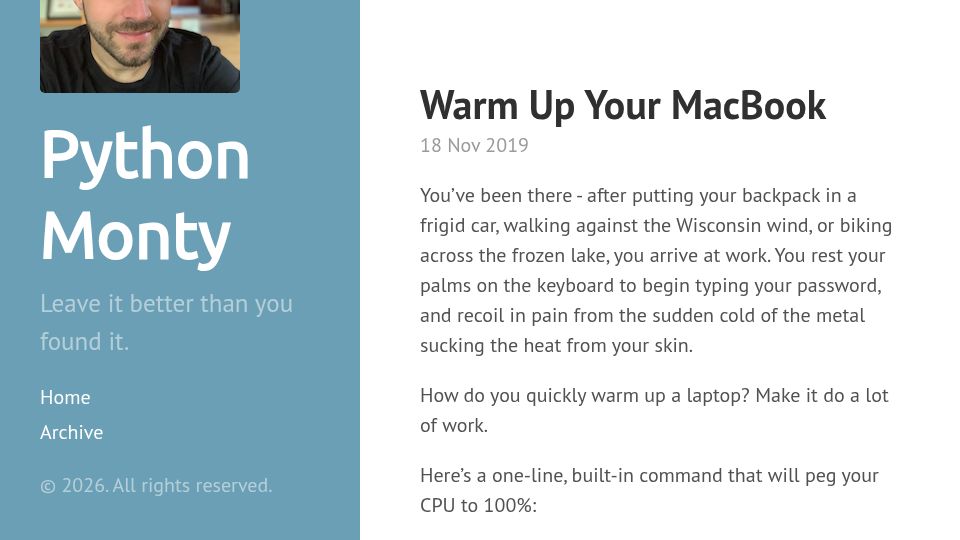 Screenshot of z3ugma.github.io: Warm up your MacBook (2019)