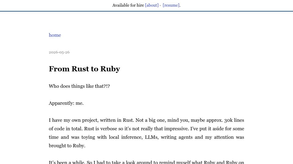 Screenshot of xlii.space: From Rust to Ruby