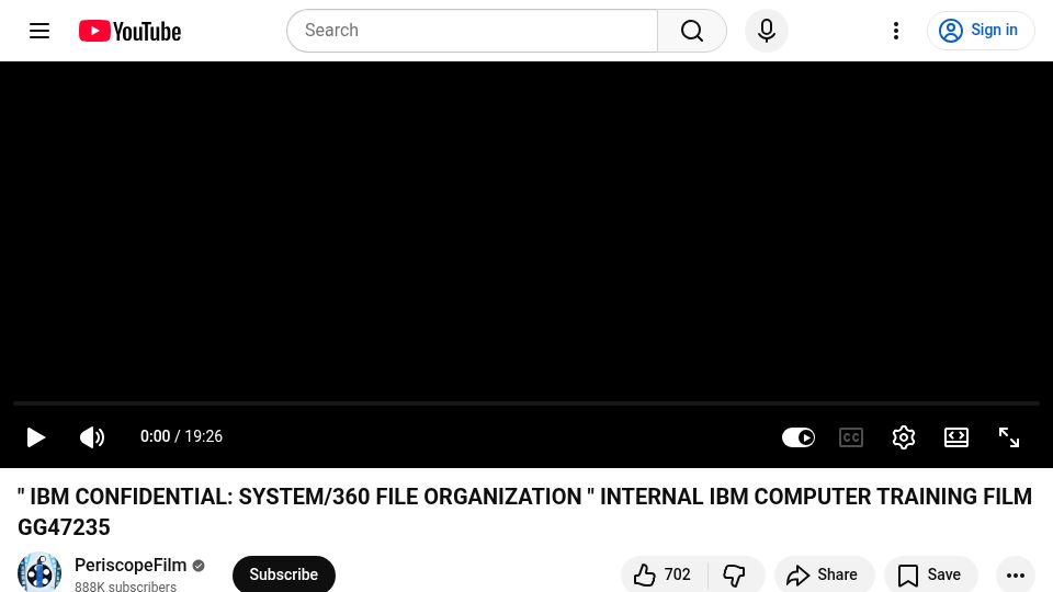 Screenshot of youtube.com: IBM Confidential: System/360 File Organization [video]