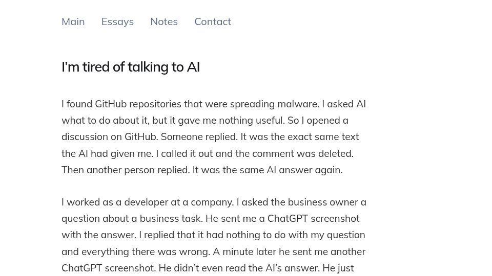 Screenshot of orchidfiles.com: I'm Tired of Talking to AI