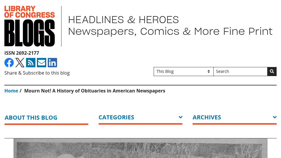 Screenshot of blogs.loc.gov: A history of obituaries in American newspapers
