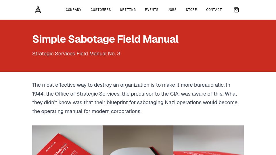 Screenshot of alephic.com: The OSS Sabotage Manual Became Corporate Best Practice
