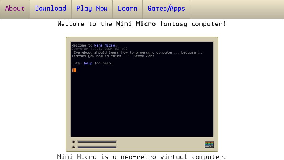 Screenshot of miniscript.org: Mini Micro Fantasy Computer