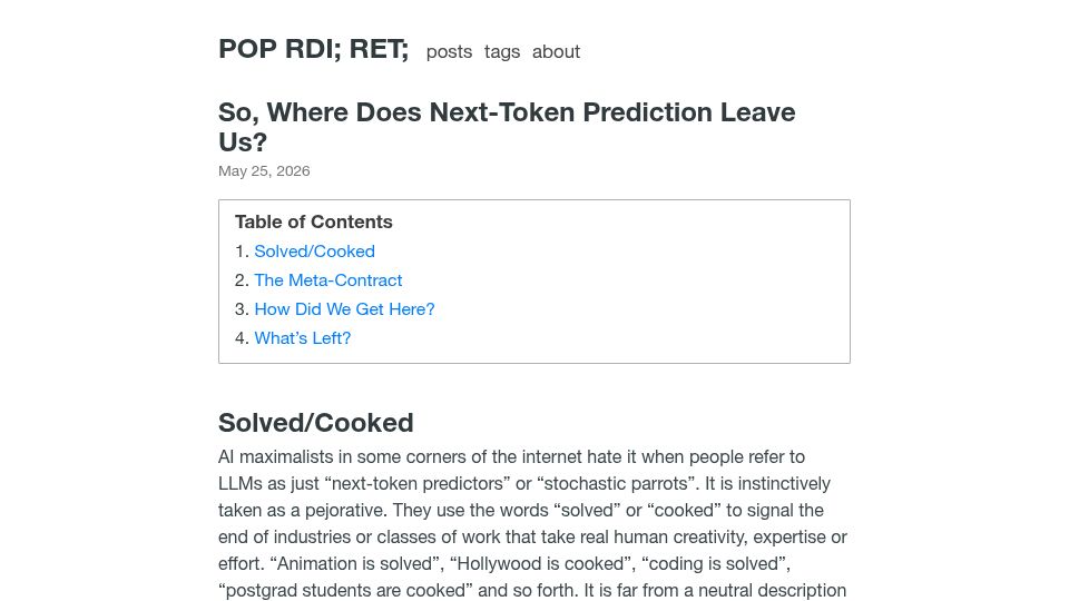 Screenshot of pop.rdi.sh: Where does next-token prediction leave us?