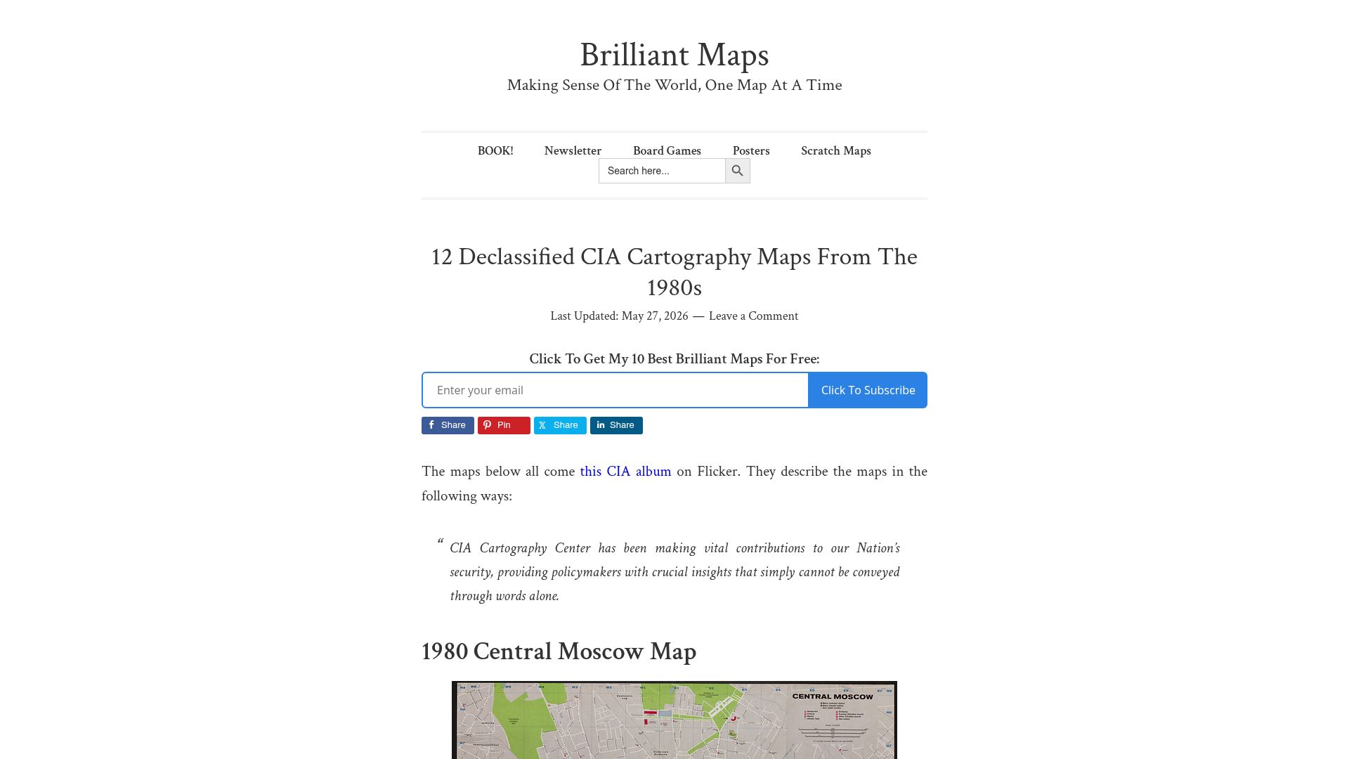 Screenshot of brilliantmaps.com: Declassified CIA Cartography Maps from the 1980s