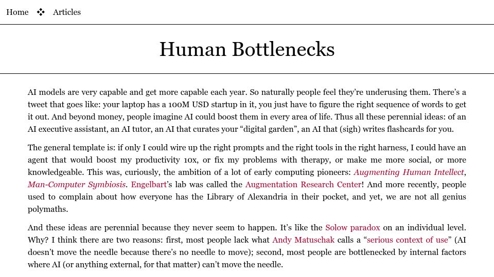 Screenshot of borretti.me: Human Bottlenecks