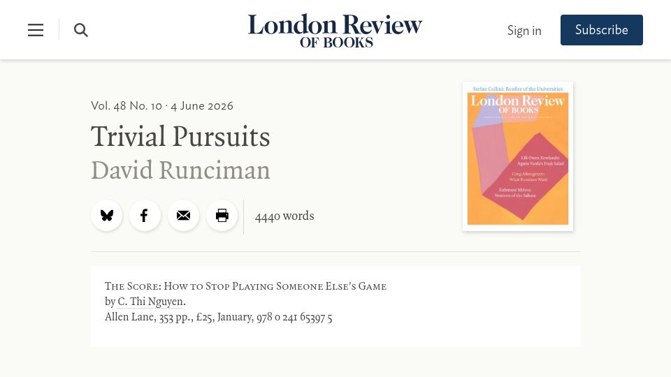 Screenshot of lrb.co.uk: Trivial Pursuits
