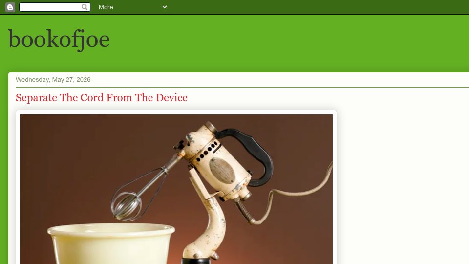 Screenshot of bookofjoe2.blogspot.com: Separate the Cord from the Device