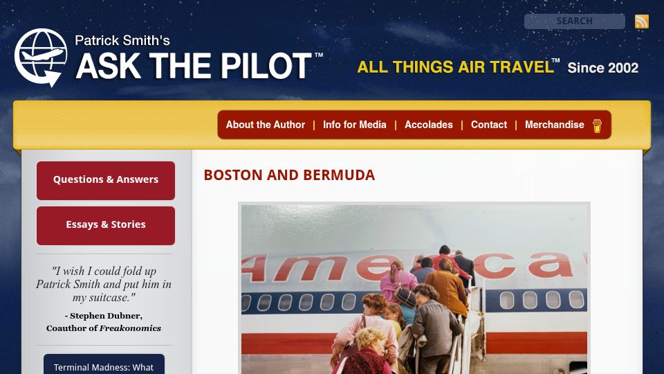 Screenshot of askthepilot.com: Boston and Bermuda