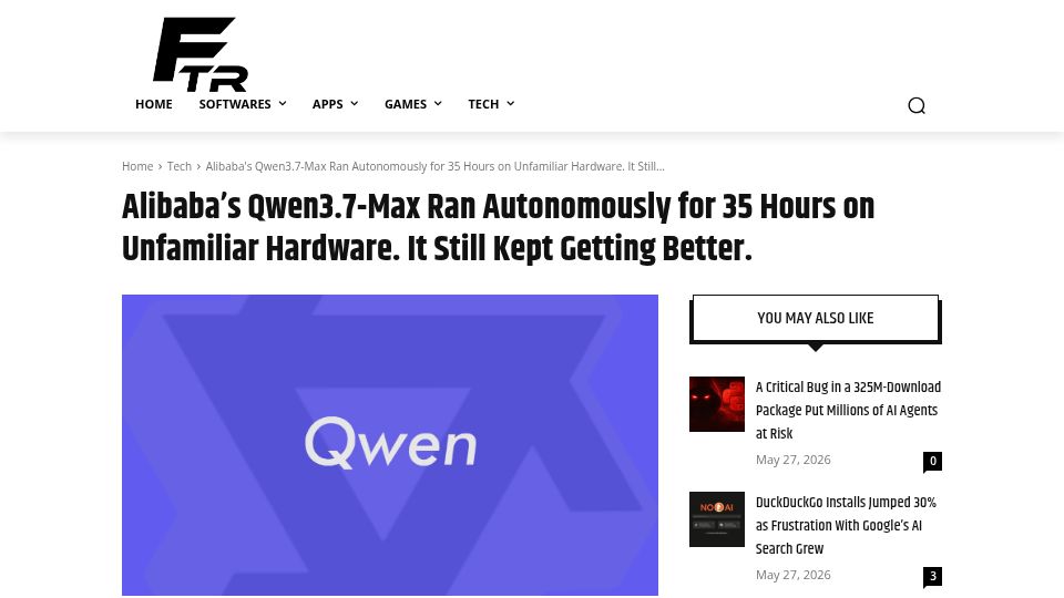 Screenshot of firethering.com: Qwen3.7-Max Ran for 35 Hours on Unknown Hardware and Achieved a 10× Speedup
