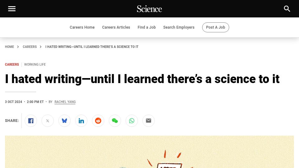 Screenshot of science.org: I hated writing until I learned there’s a science to it (2024)