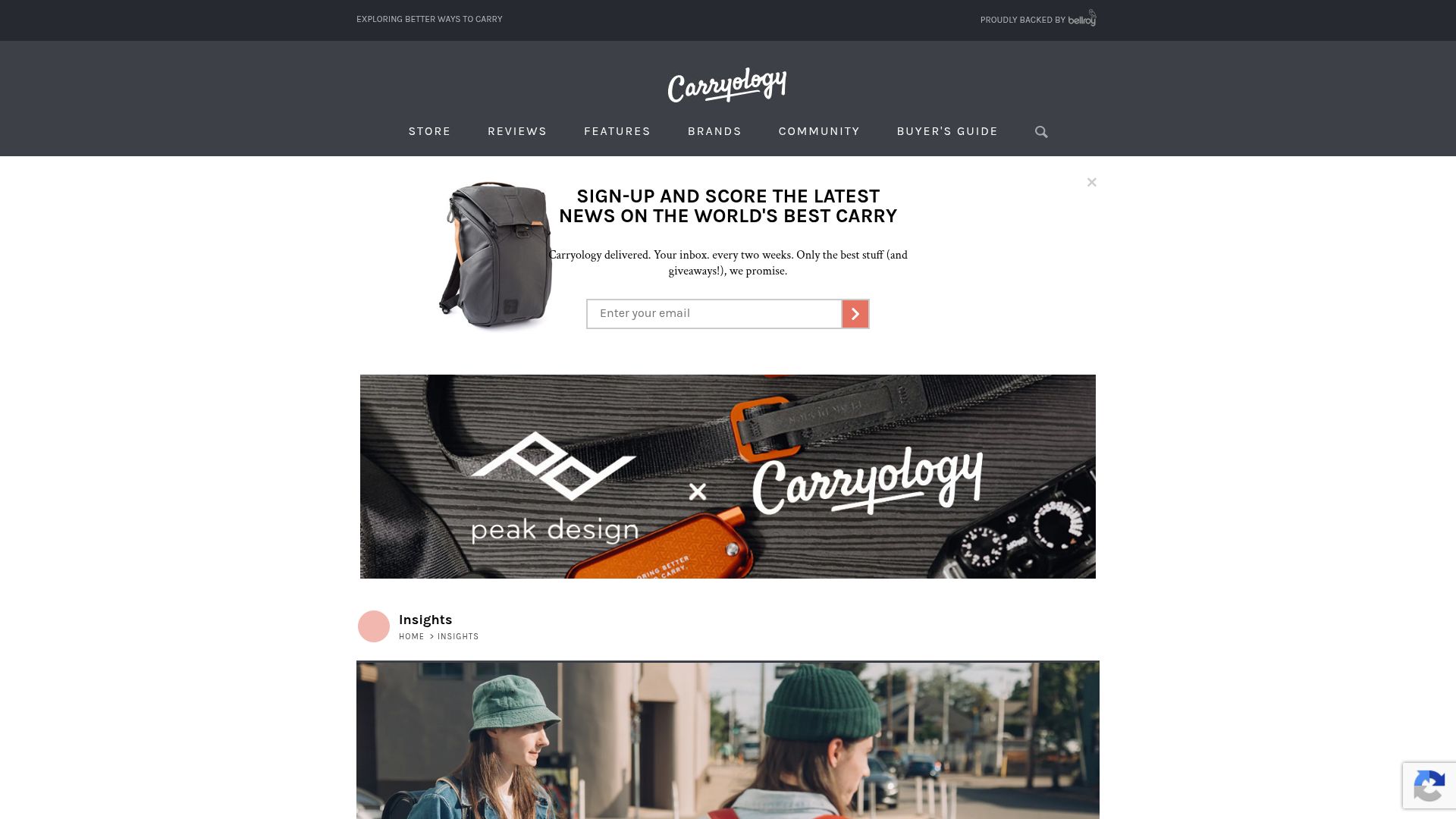 Screenshot of carryology.com: The most unlikely school bag