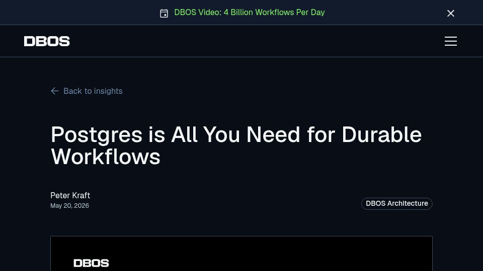 Screenshot of dbos.dev: Building durable workflows on Postgres