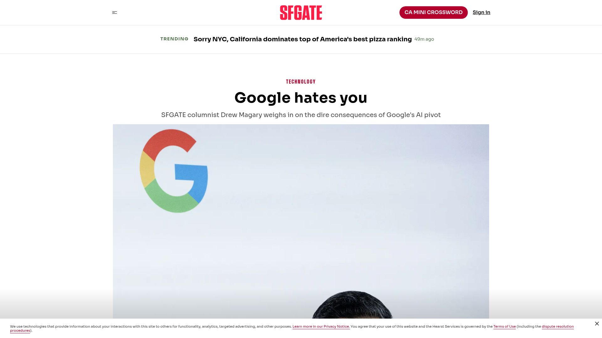 Screenshot of sfgate.com: Google Hates You