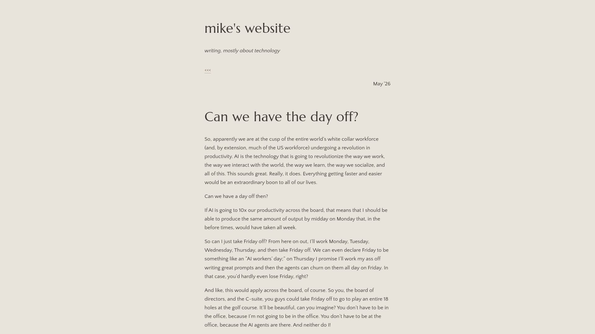 Screenshot of mlsu.io: Can we have the day off?