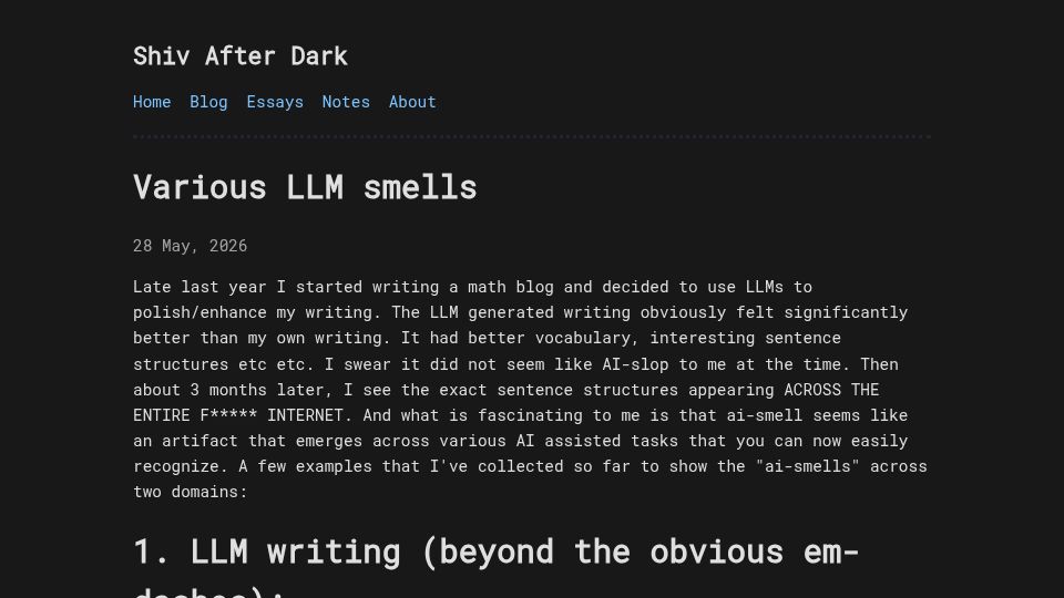 Screenshot of shvbsle.in: Various LLM Smells
