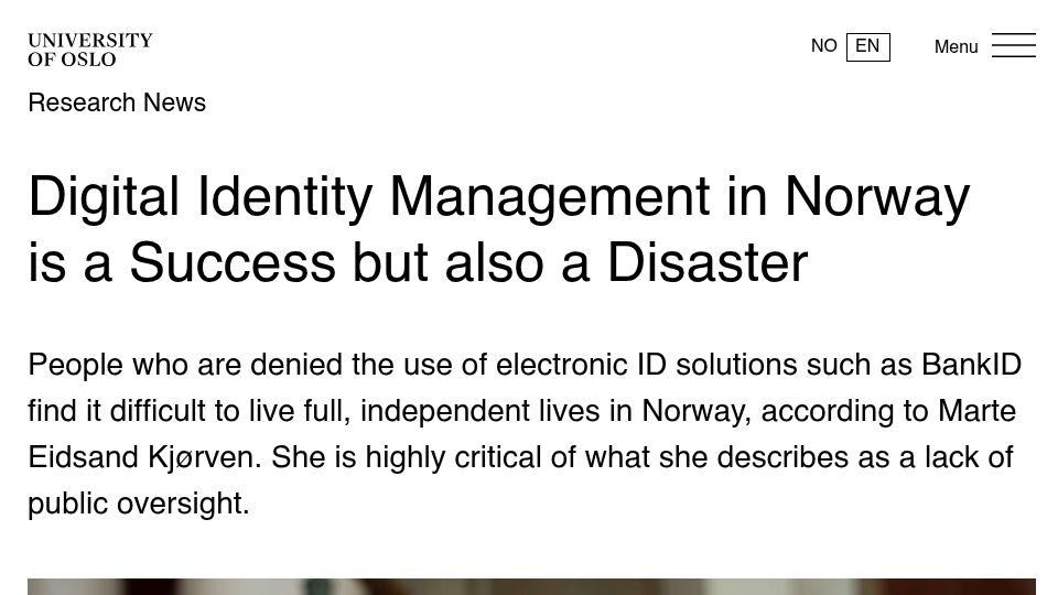 Screenshot of uio.no: Digital Identity Management in Norway Is a Catastrophe