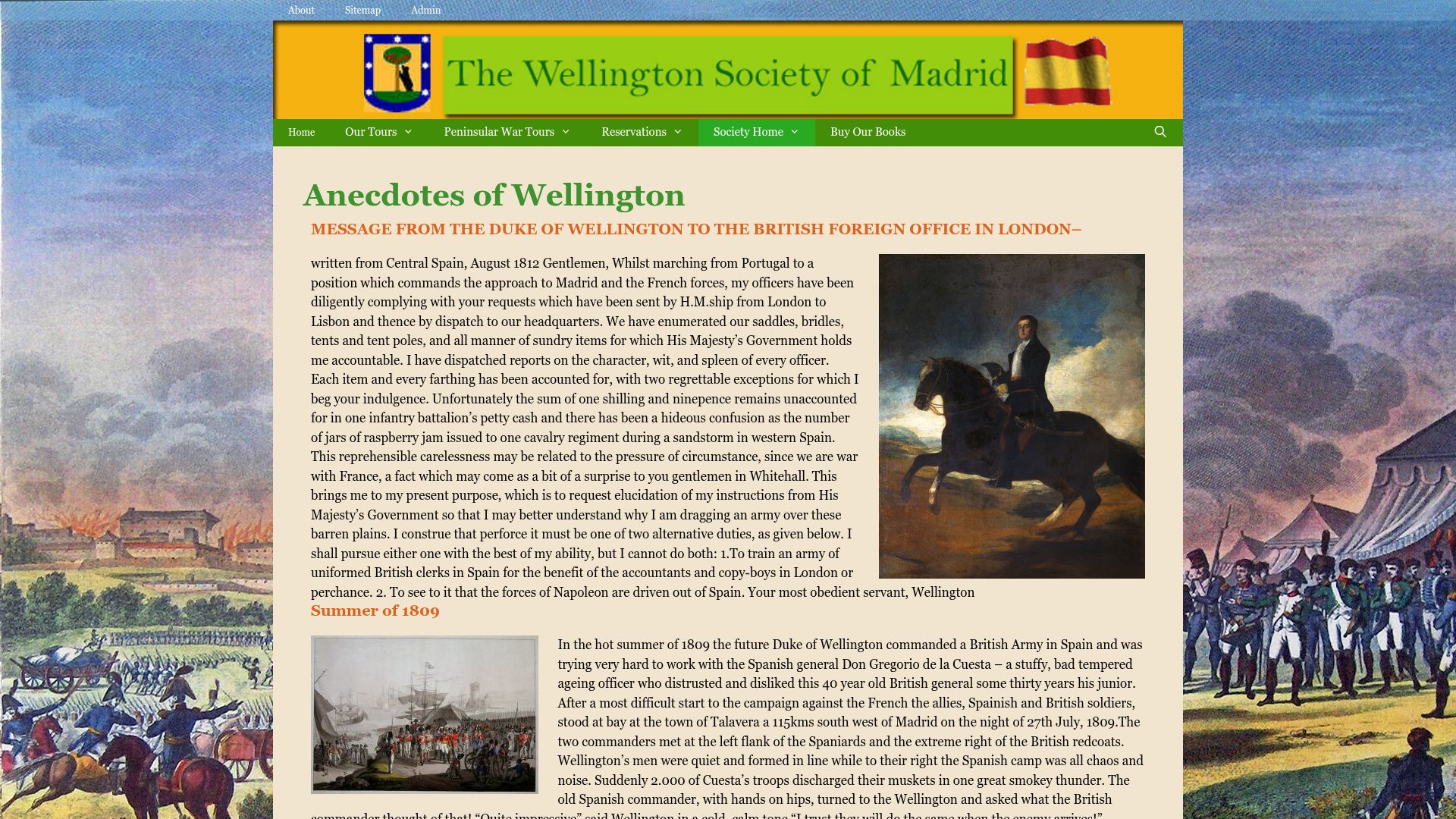 Screenshot of wellsoc.org: Letter from the Duke of Wellington to the British Foreign Office (1809)