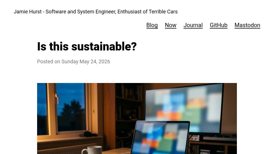 Screenshot of jamiehurst.co.uk: Is this sustainable?