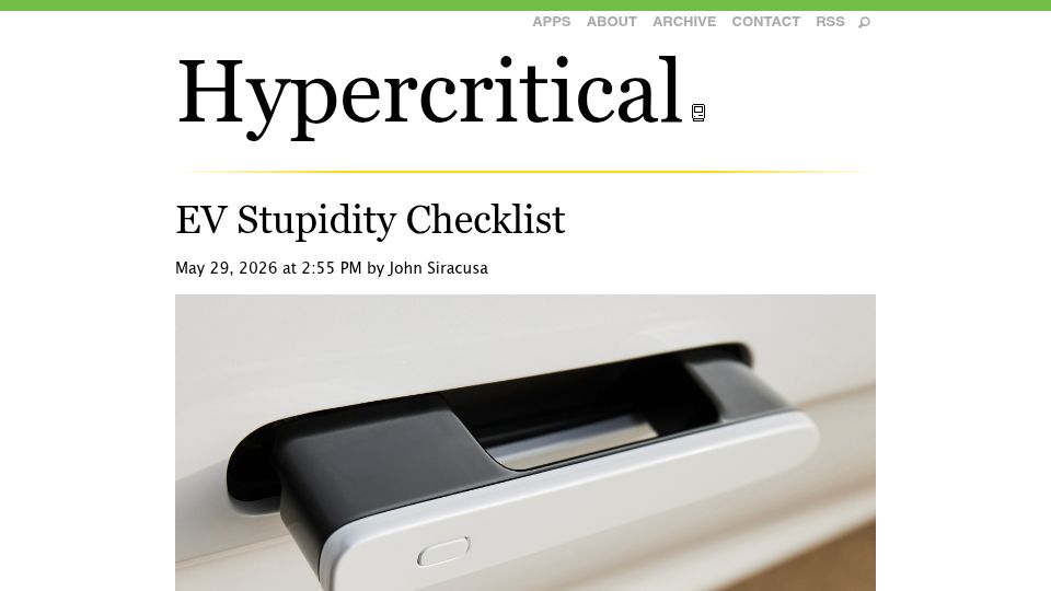 Screenshot of hypercritical.co: EV Stupidity Checklist