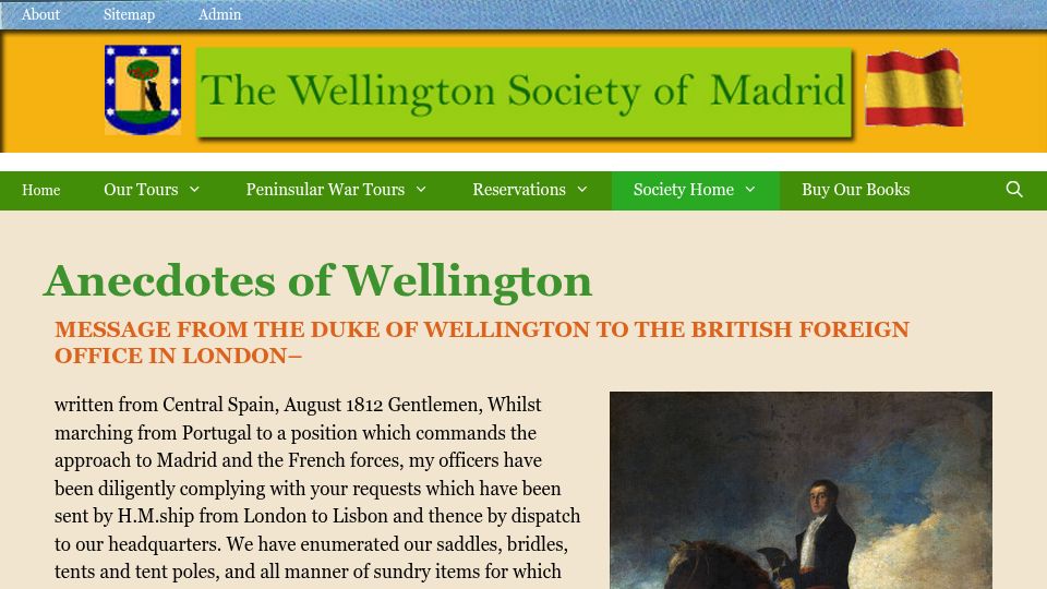Screenshot of wellsoc.org: Letter from the Duke of Wellington to the British Foreign Office (1809)
