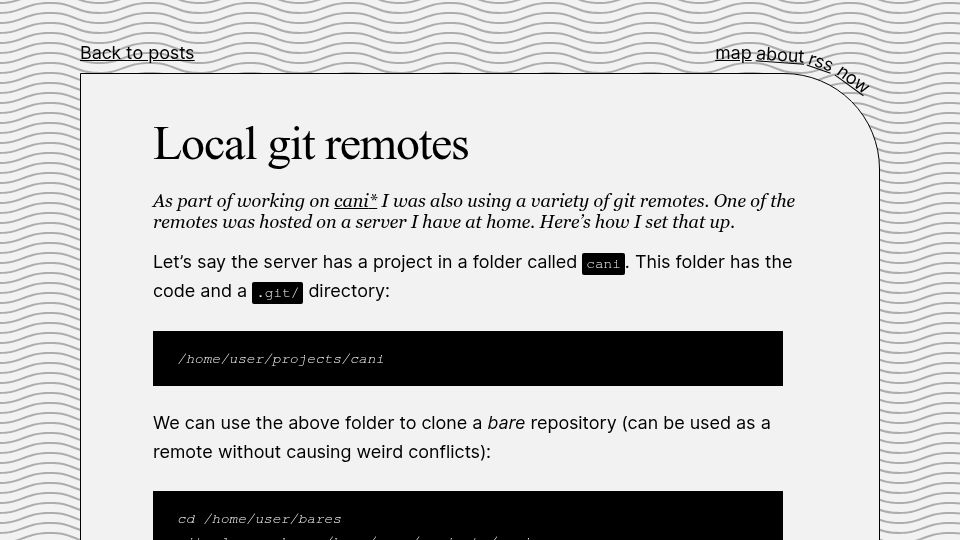 Screenshot of cblgh.org: Local Git remotes