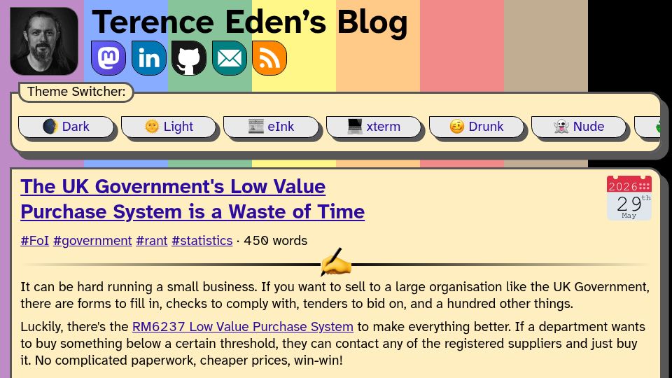Screenshot of shkspr.mobi: The UK government's Low Value Purchase System is a waste of time