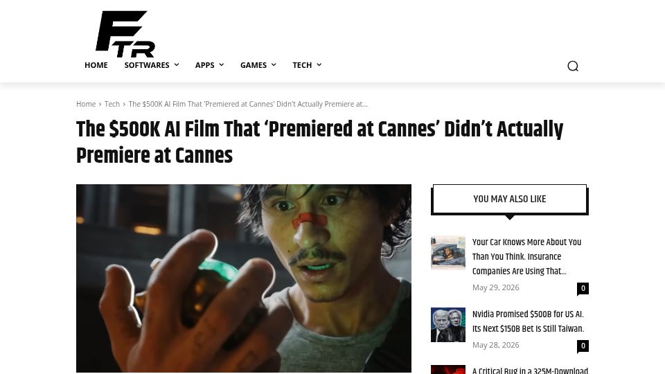 Screenshot of firethering.com: The $500K AI Film That "Premiered at Cannes" Was Not in the Official Festival