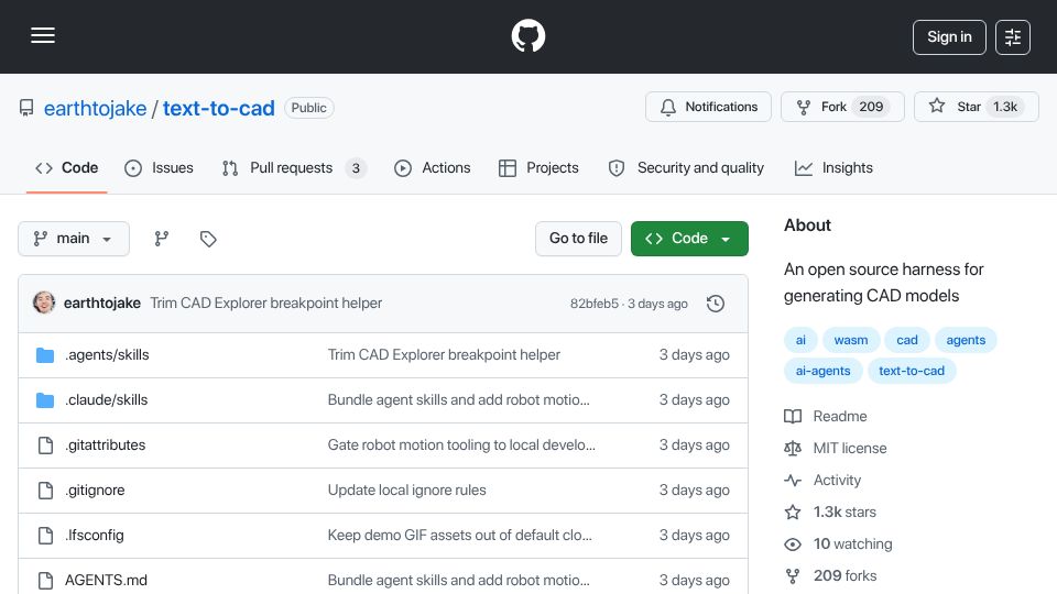 Screenshot of github.com: Text-to-CAD