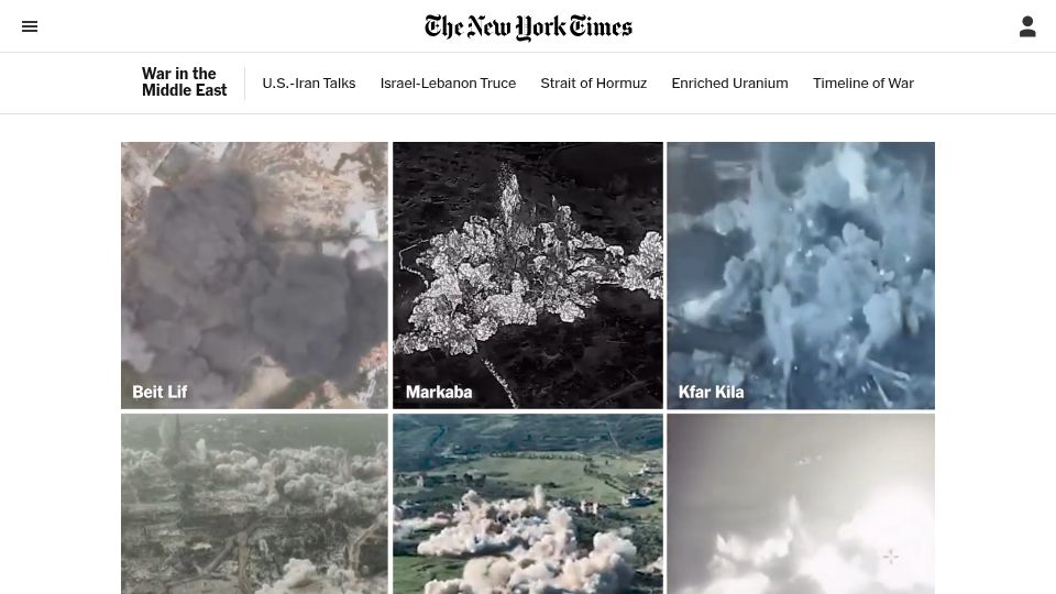 Screenshot of nytimes.com: Israel Said It's Applying the Gaza Model in Lebanon