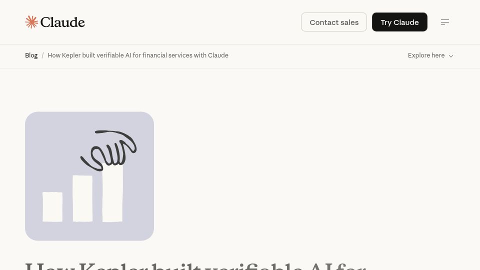 Screenshot of claude.com: How Kepler built verifiable AI for financial services with Claude