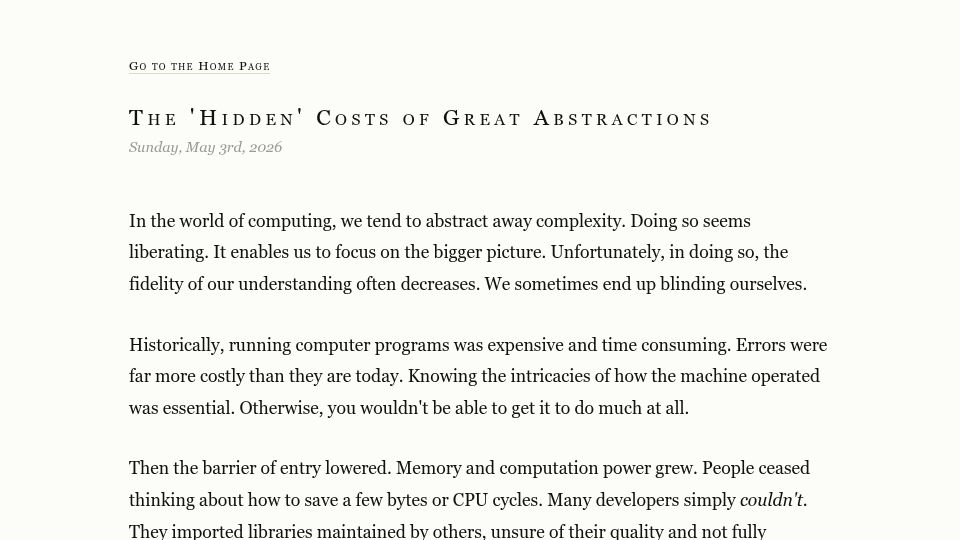 Screenshot of jdgr.net: The 'Hidden' Costs of Great Abstractions