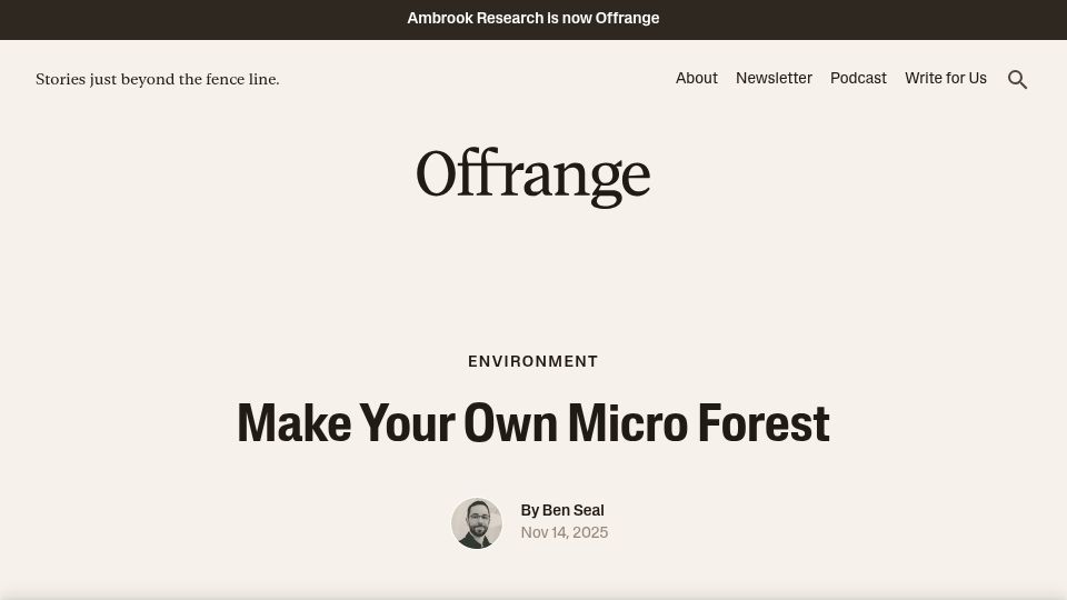 Screenshot of ambrook.com: Make your own microforest (2025)