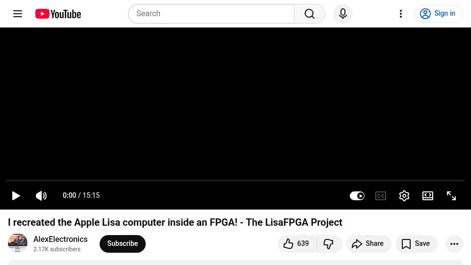 Screenshot of youtube.com: I recreated the Apple Lisa computer inside an FPGA [video]