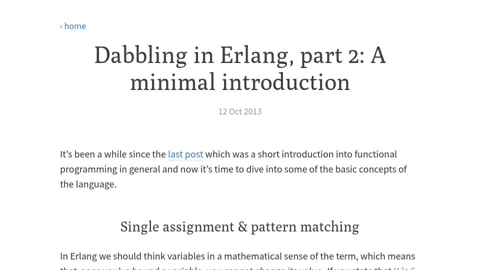 Screenshot of agis.io: Dabbling in Erlang, part 2: A minimal introduction (2013)