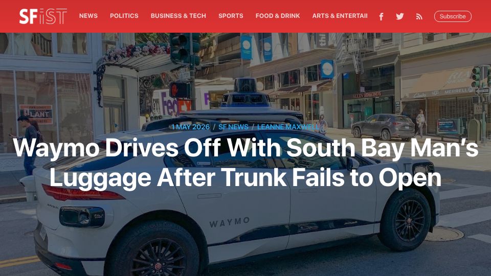 Screenshot of sfist.com: Waymo Drives Off with South Bay Man's Luggage